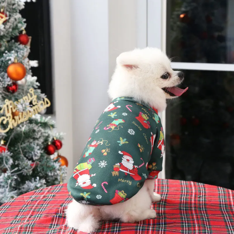 2 Pcs Pet Dog & Cat Clothes | Plus Velvet Christmas Print Sweater for Teddy & French Bulldog | Two-Legged Spring, Autumn, Winter Outfit