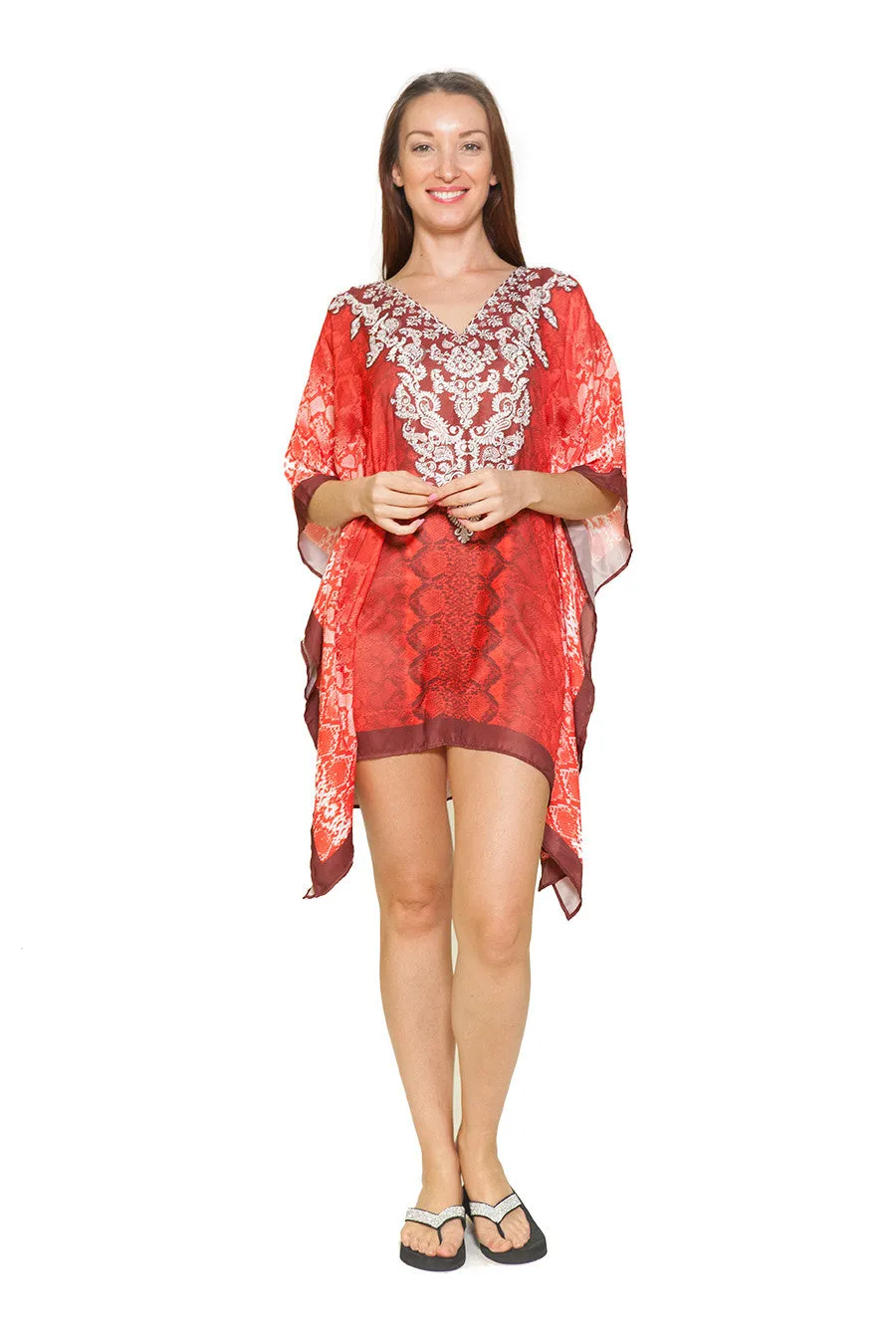 542 Red - silky short kaftan