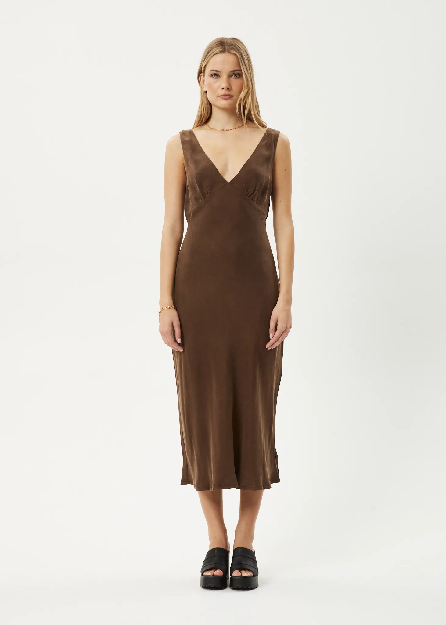 AFENDS Womens Gia - Cupro Maxi Dress - Coffee