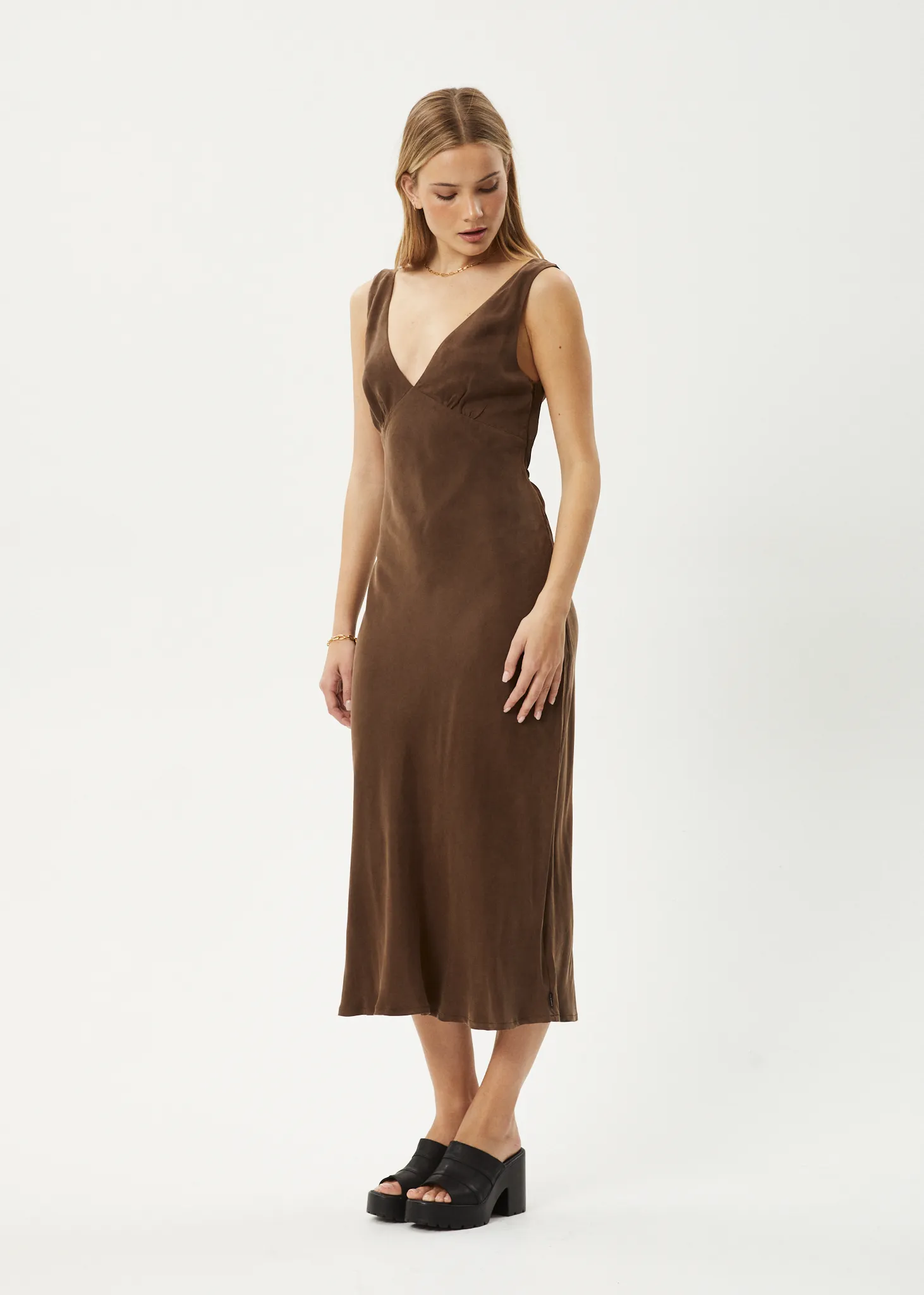 AFENDS Womens Gia - Cupro Maxi Dress - Coffee