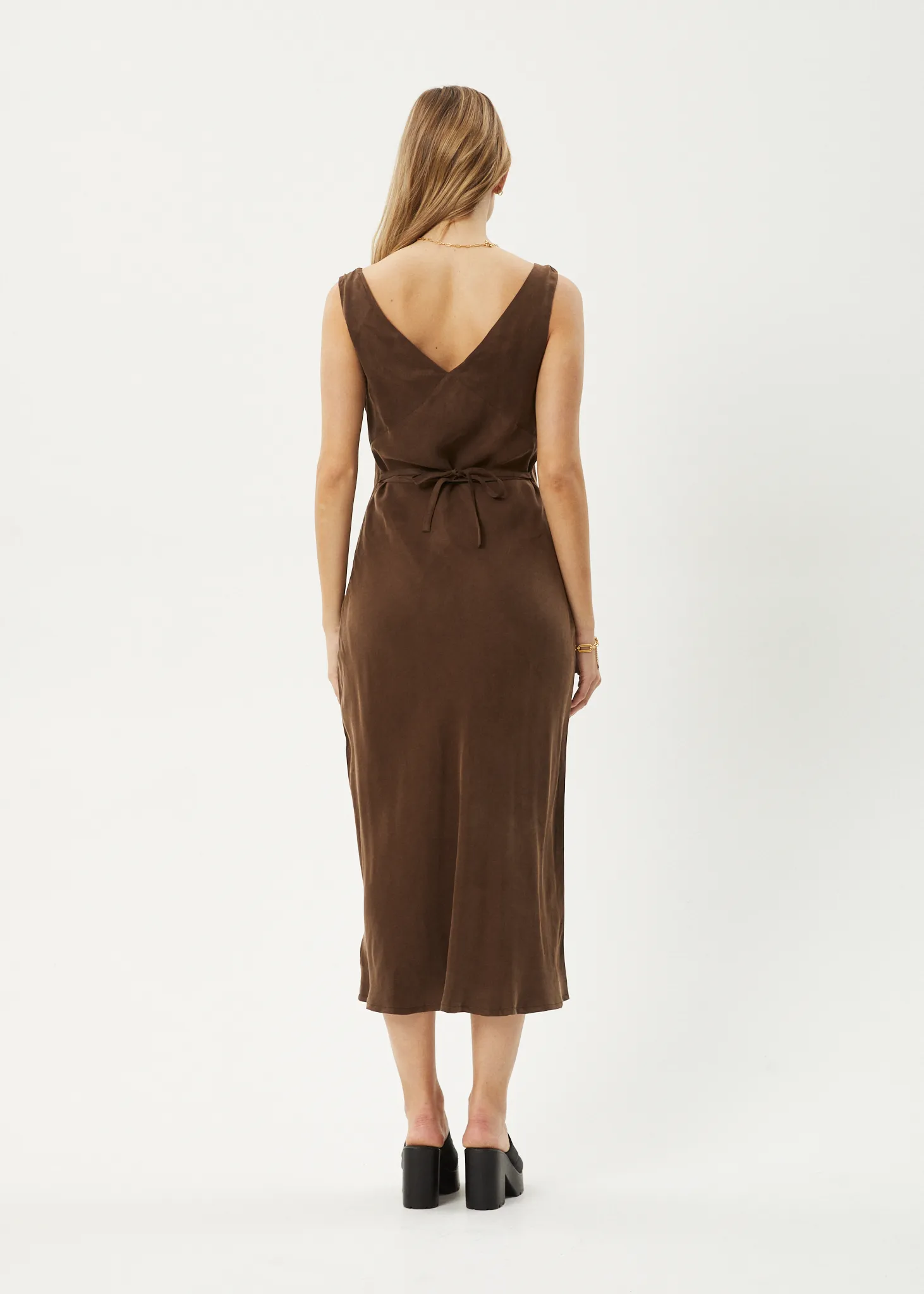 AFENDS Womens Gia - Cupro Maxi Dress - Coffee