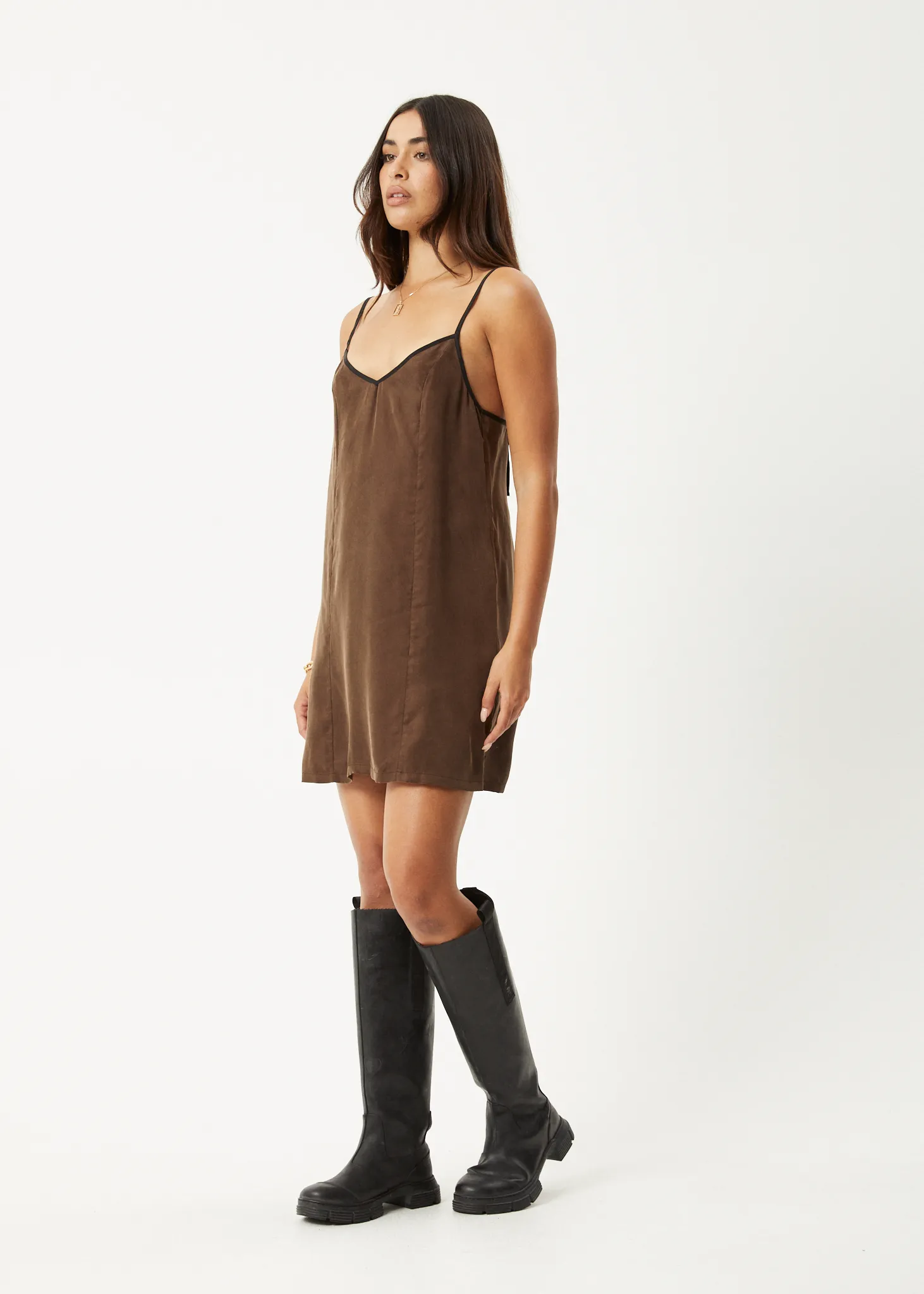 AFENDS Womens Giselle - Cupro Mini Dress - Coffee