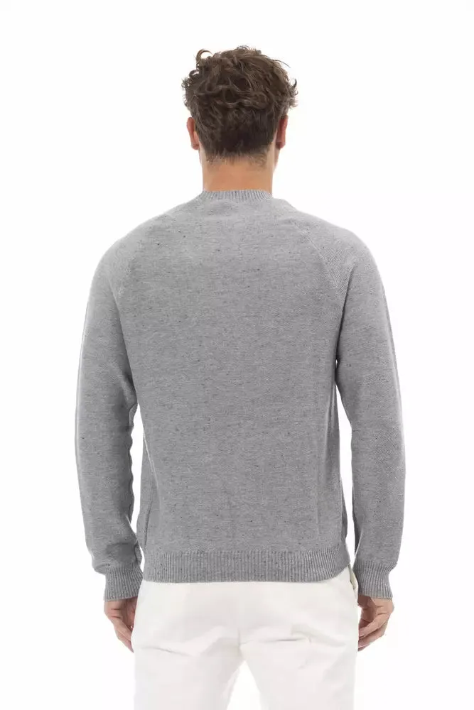 Alpha Studio Chic Gray Cotton-Cashmere Crewneck Sweater