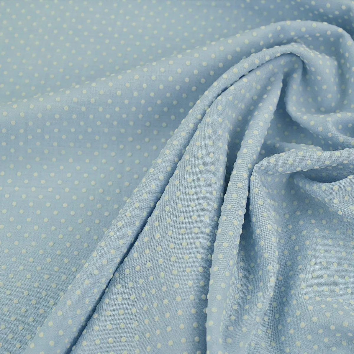 Baby Blue Polka-Dot Flock Fabric 99764