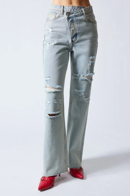 Bad Reputation Cross Button Jeans with Raw Hem