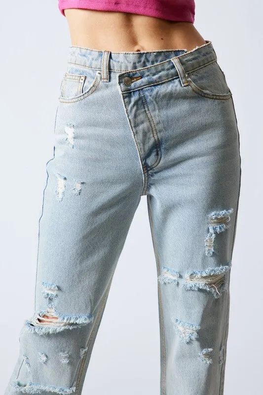 Bad Reputation Cross Button Jeans with Raw Hem