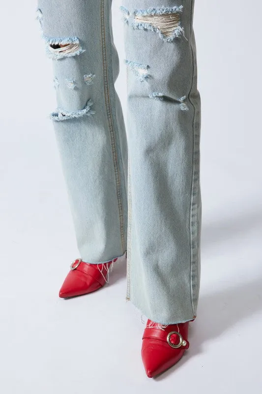 Bad Reputation Cross Button Jeans with Raw Hem