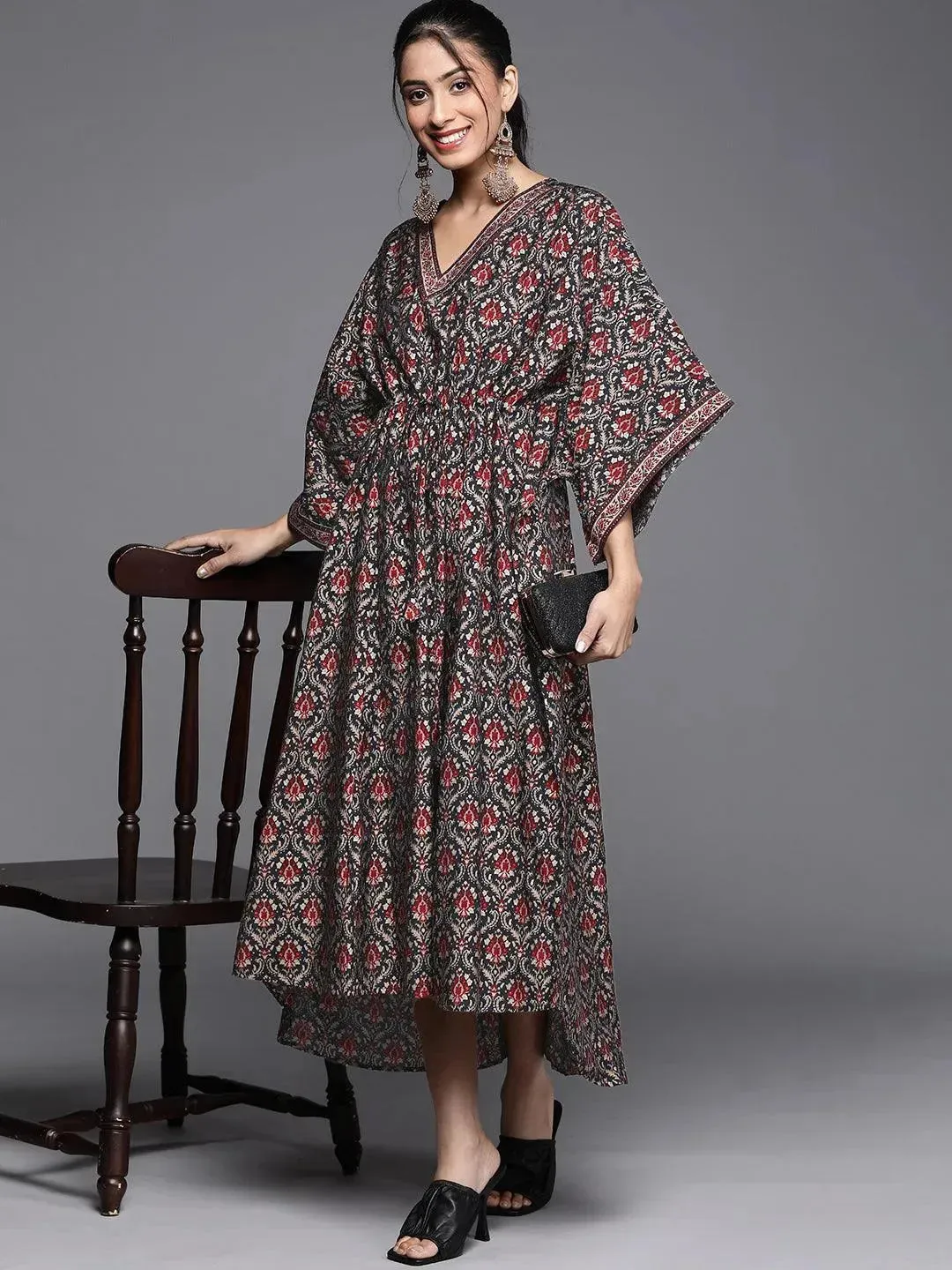 Black Printed Kaftan Dress