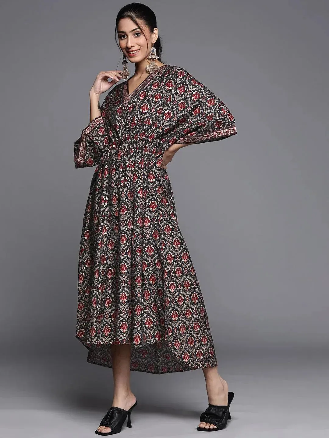 Black Printed Kaftan Dress