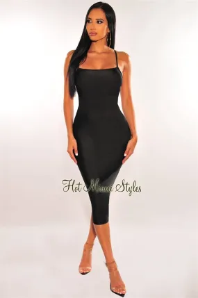 Black Silky Cut Out Back Slip Dress