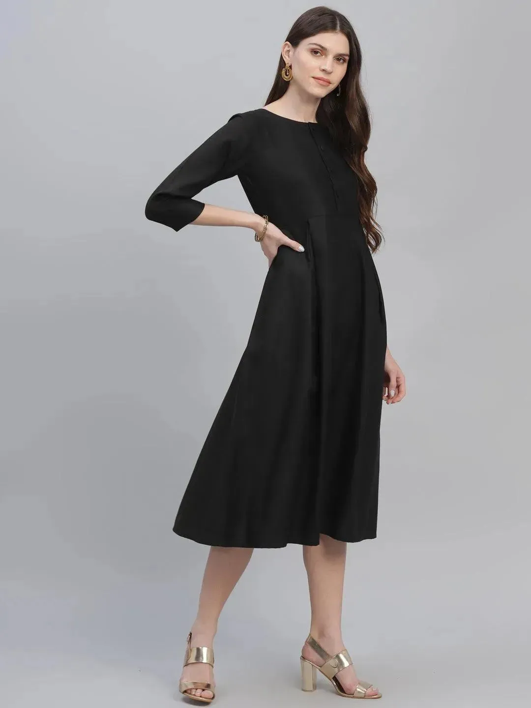 Black Solid Cotton Dress