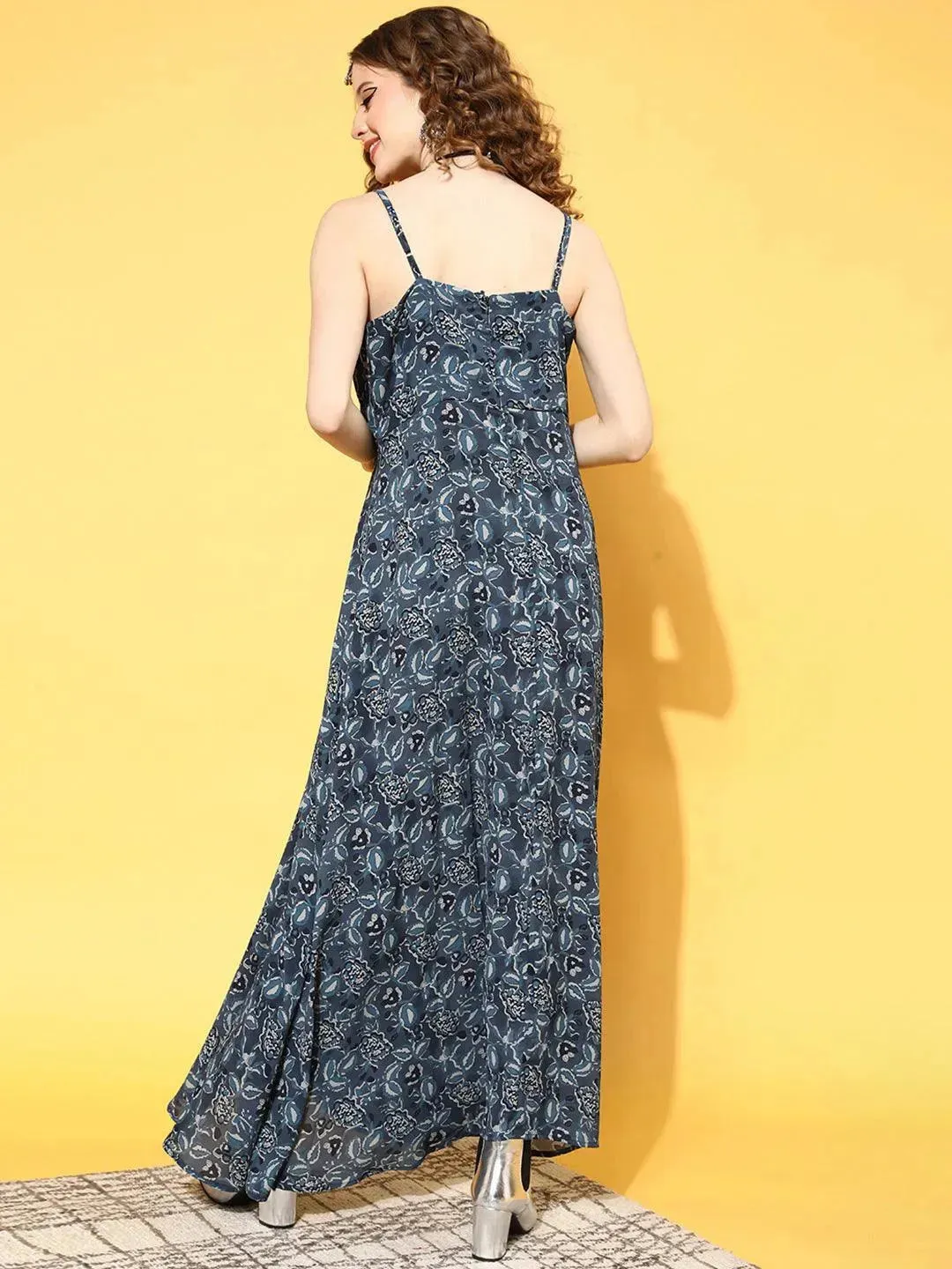 Blue Printed Georgette Dress