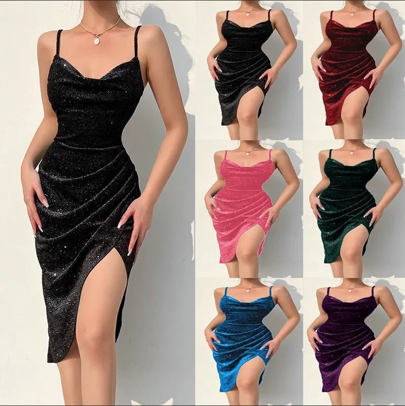 Body Con Velvet Glittering Mini Dress