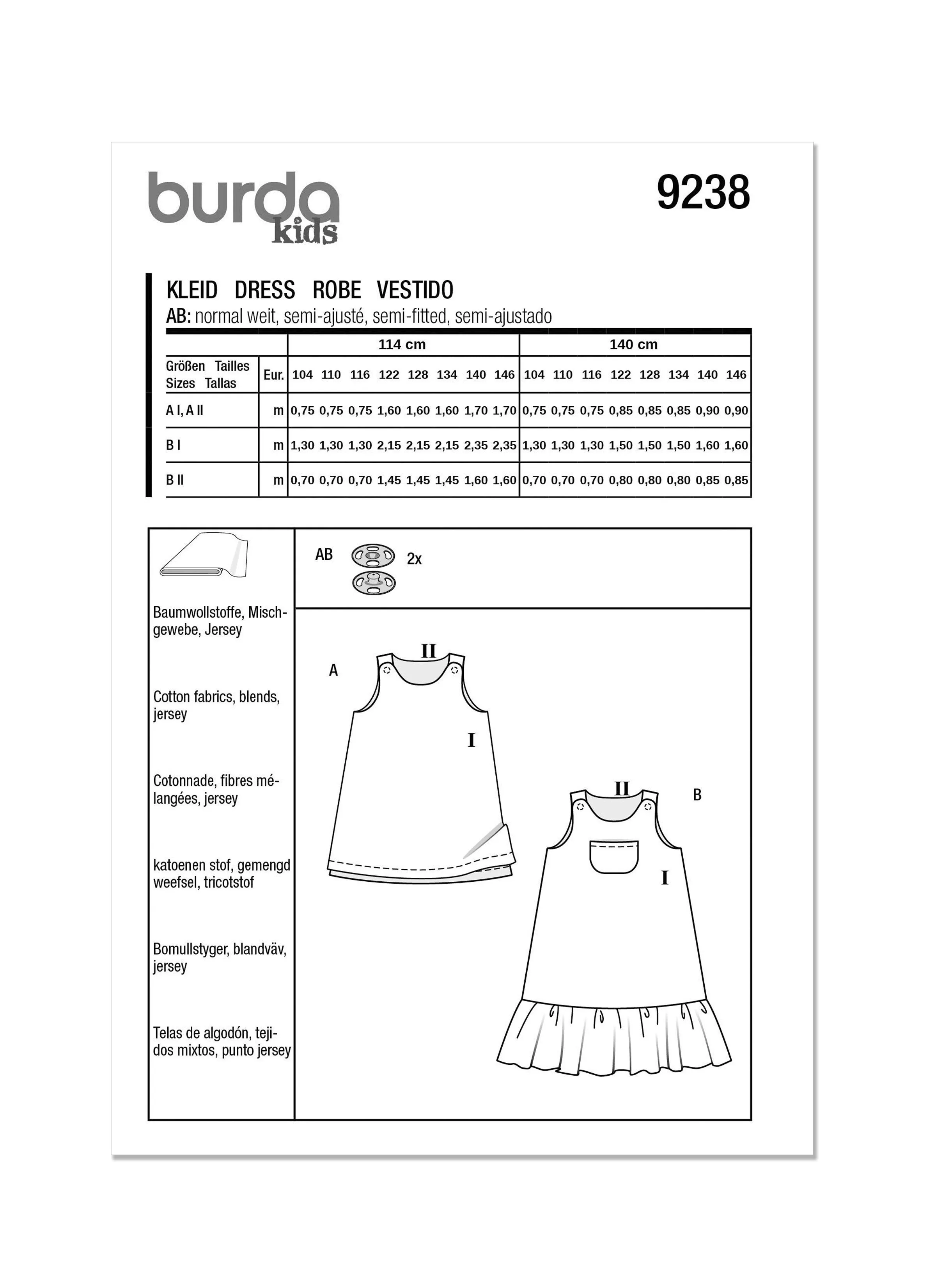 Burda Sewing Pattern 9238 Children's Dress