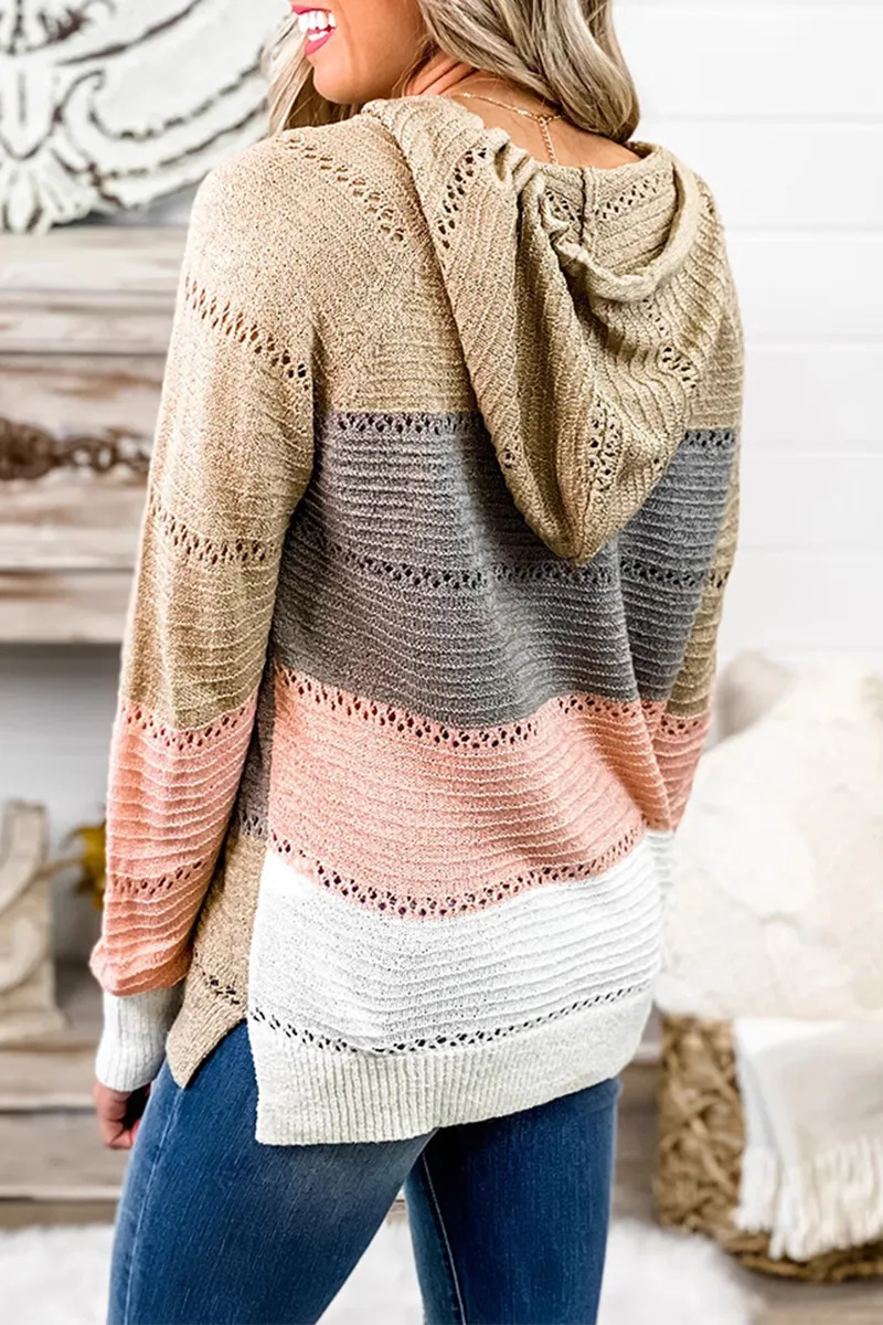 Casual Daily Stripe Weave Contrast Hooded Sweaters