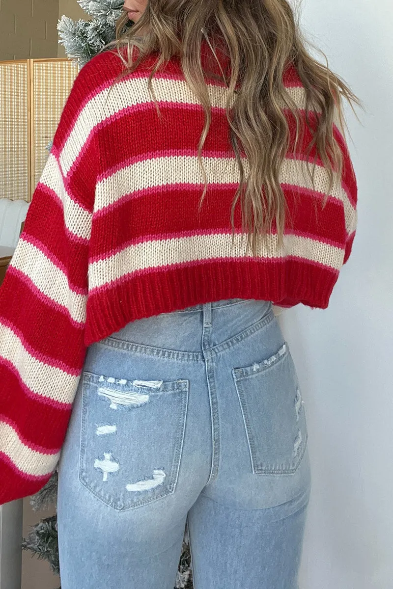 Casual Stripe Weave Contrast Turtleneck Sweaters