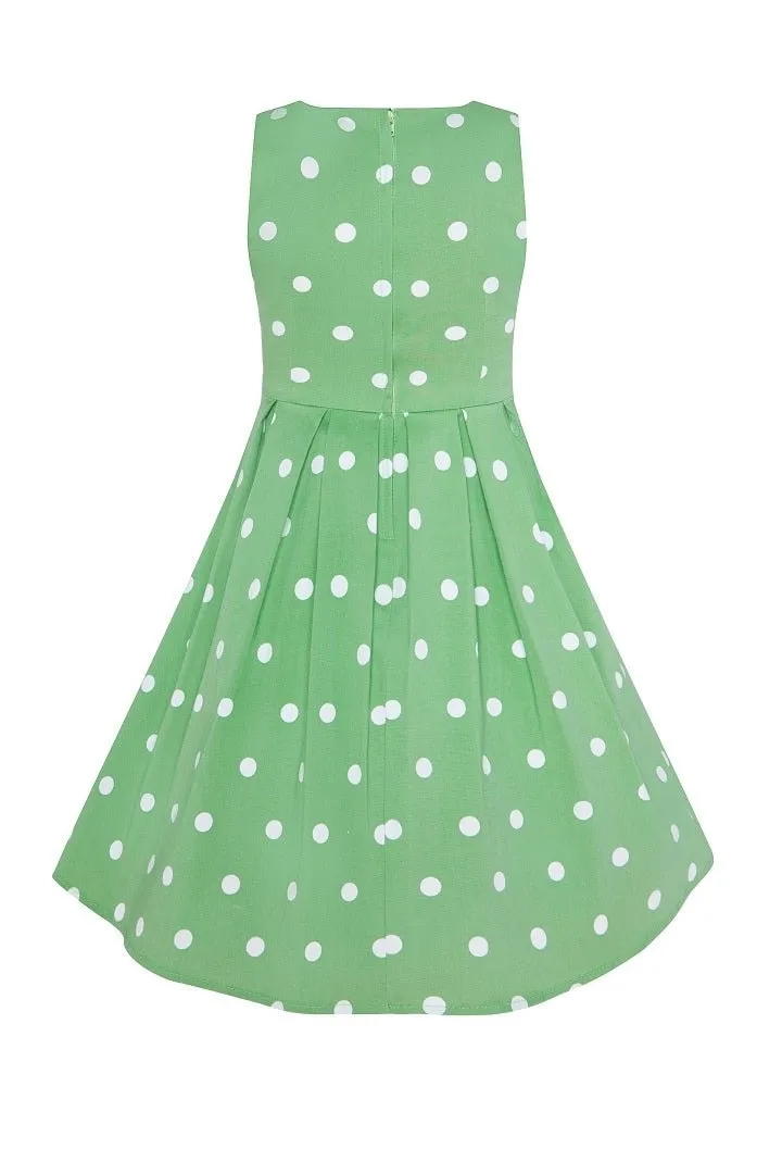 Children Annie Vintage Inspired Polka Dot Dress Green-White