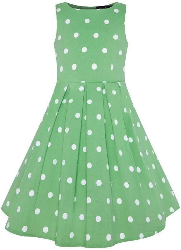 Children Annie Vintage Inspired Polka Dot Dress Green-White