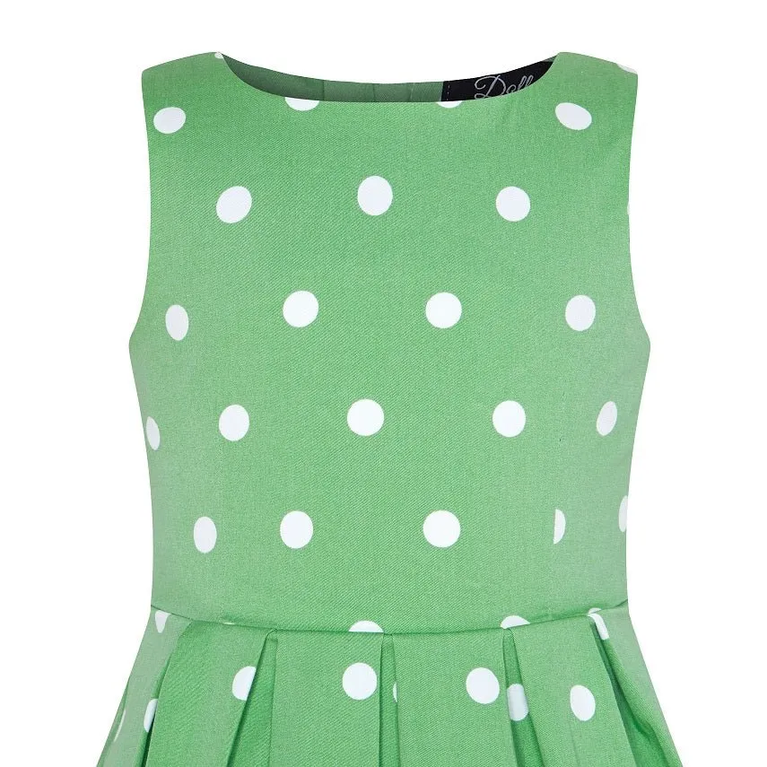 Children Annie Vintage Inspired Polka Dot Dress Green-White