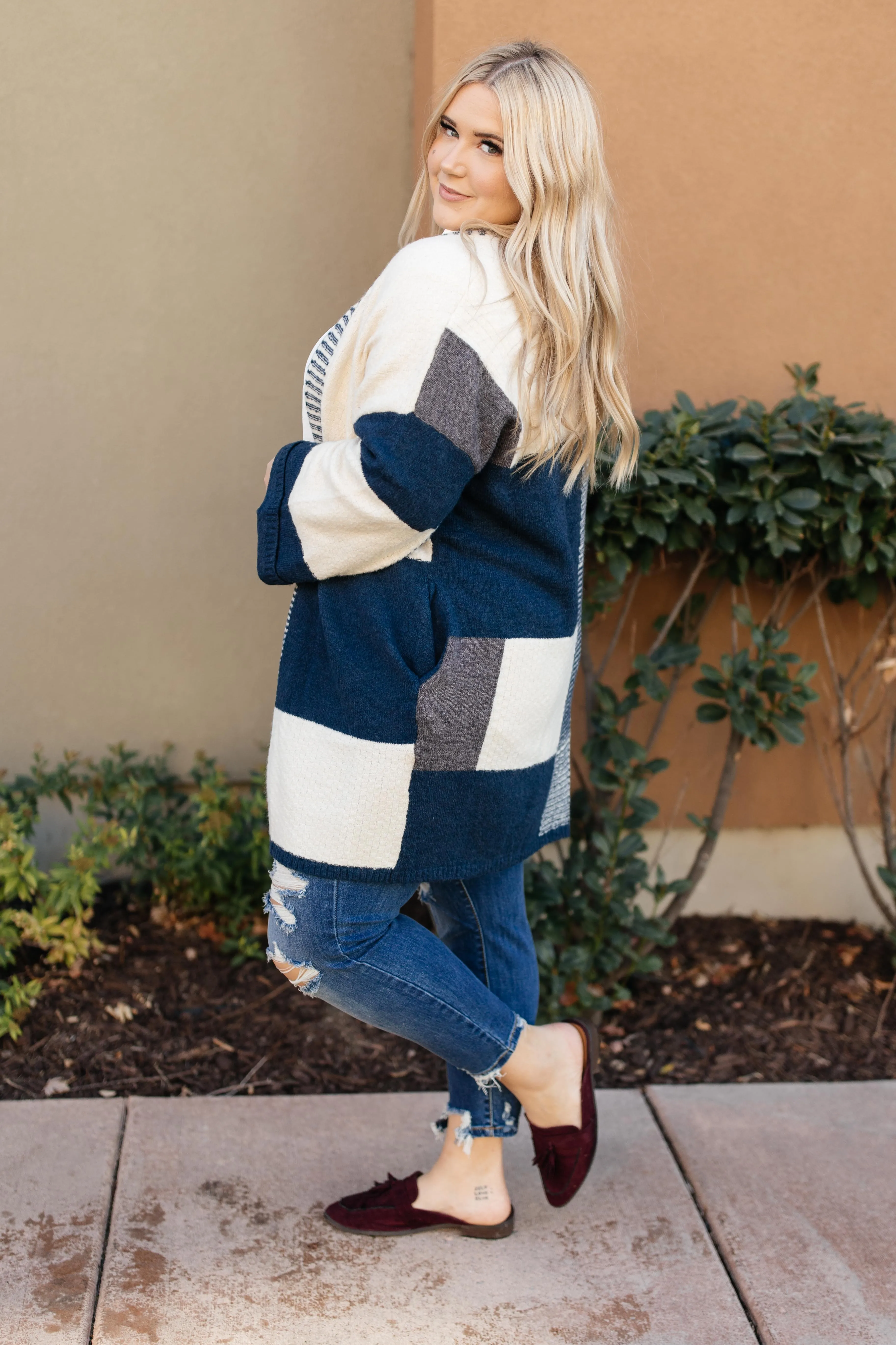 Chunky Patterns Cardigan in Teal