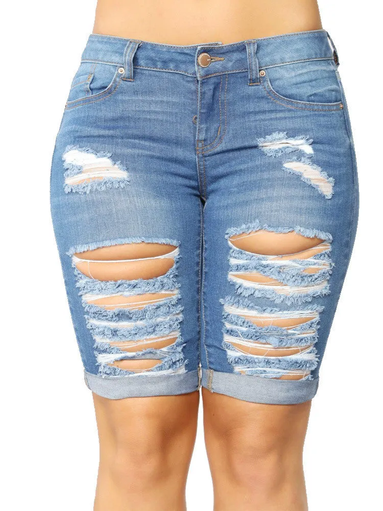 Denim Pants with Ripped Cuffs