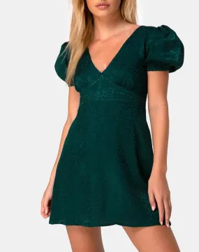 Elfy Mini Dress in Satin Cheetah Forest Green