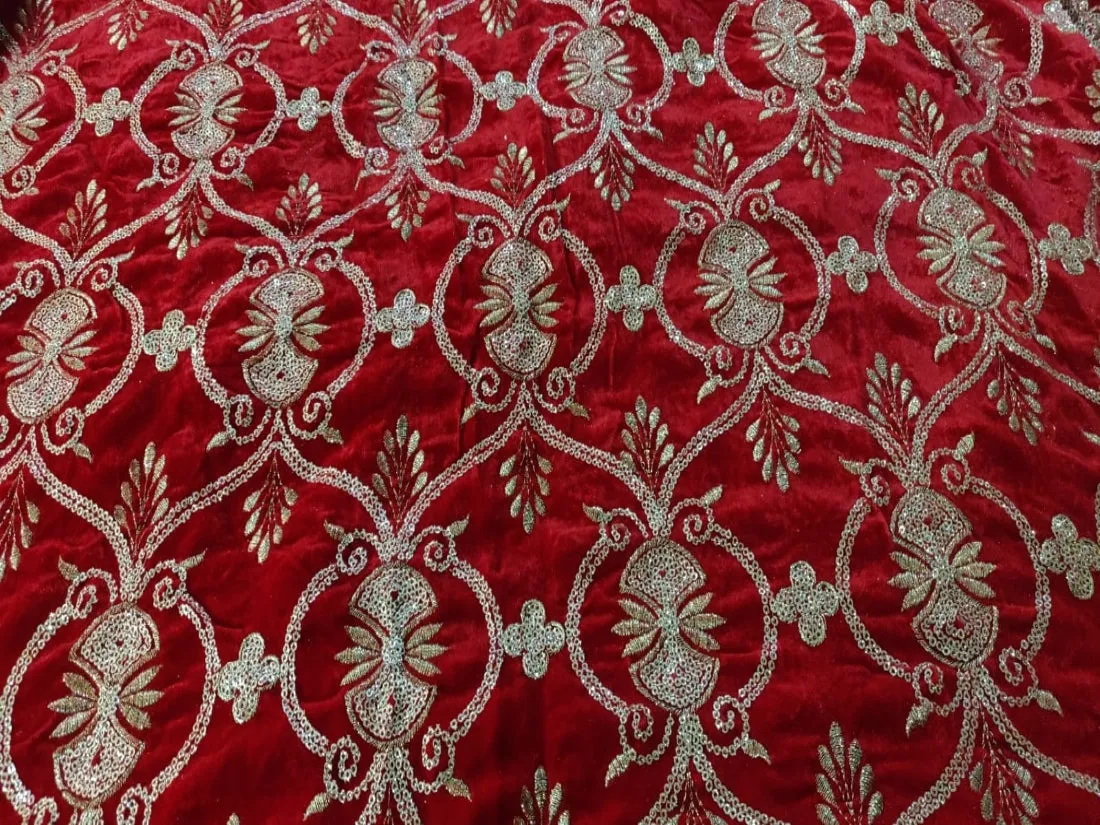 Embroidered Christmas red color Micro Velvet Fabric 44" wide [12304]