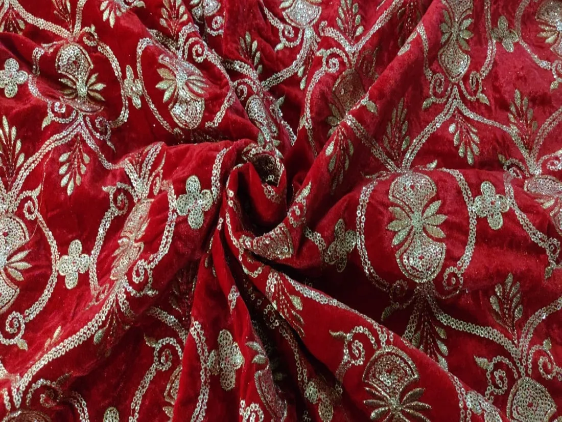 Embroidered Christmas red color Micro Velvet Fabric 44" wide [12304]