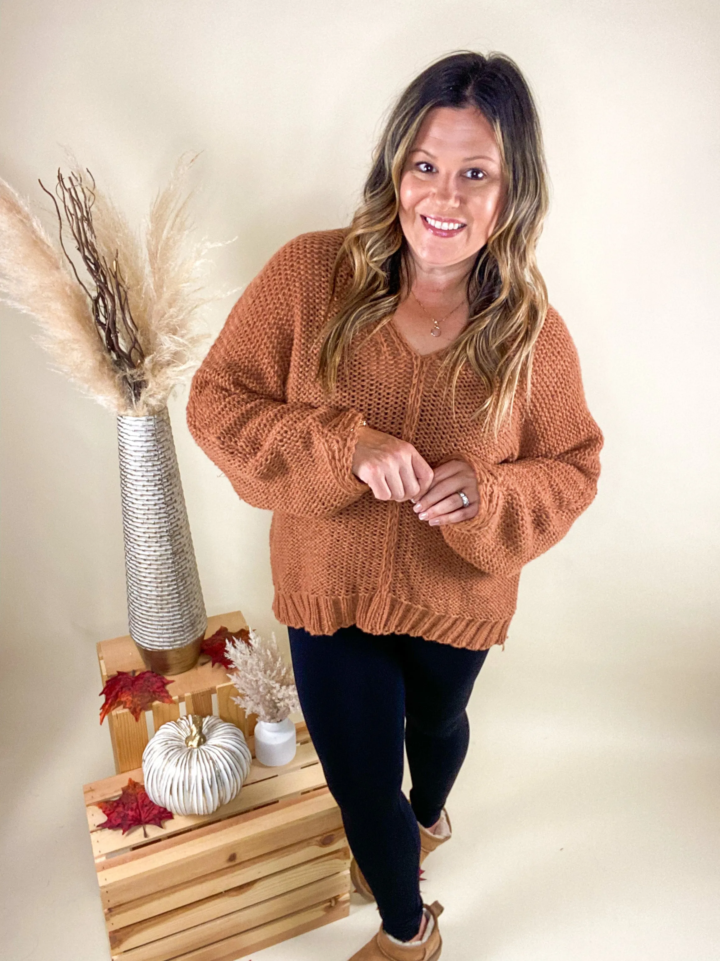 Fall Dreaming Pullover Sweater In Cinnamon