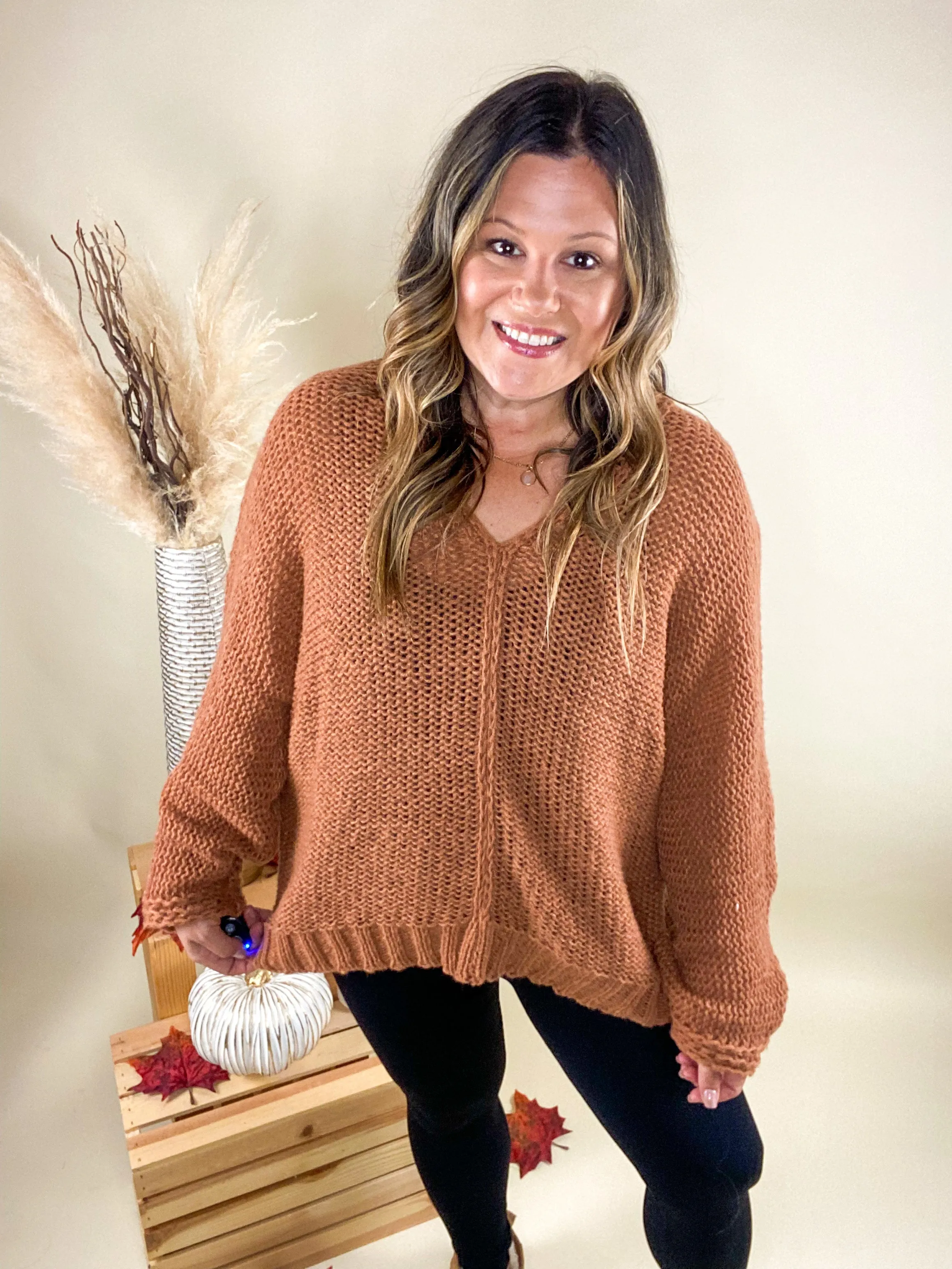 Fall Dreaming Pullover Sweater In Cinnamon