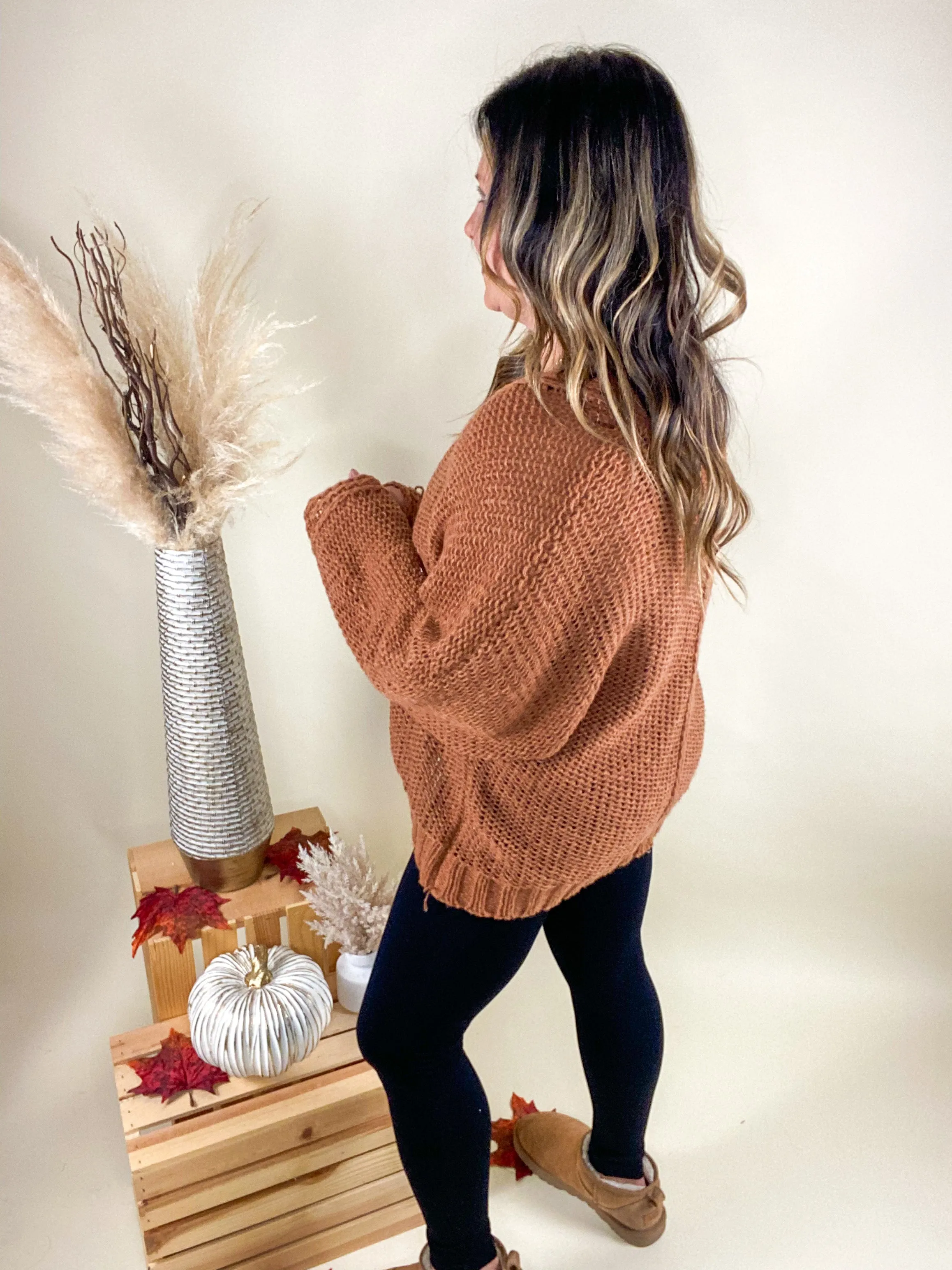 Fall Dreaming Pullover Sweater In Cinnamon