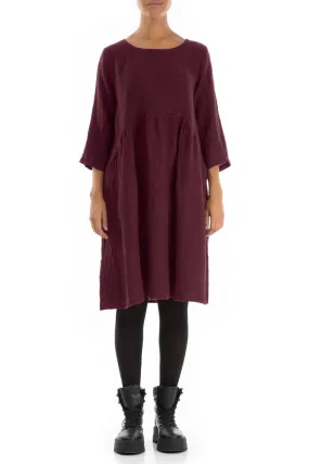 Flared Magenta Mélange Linen Midi Dress