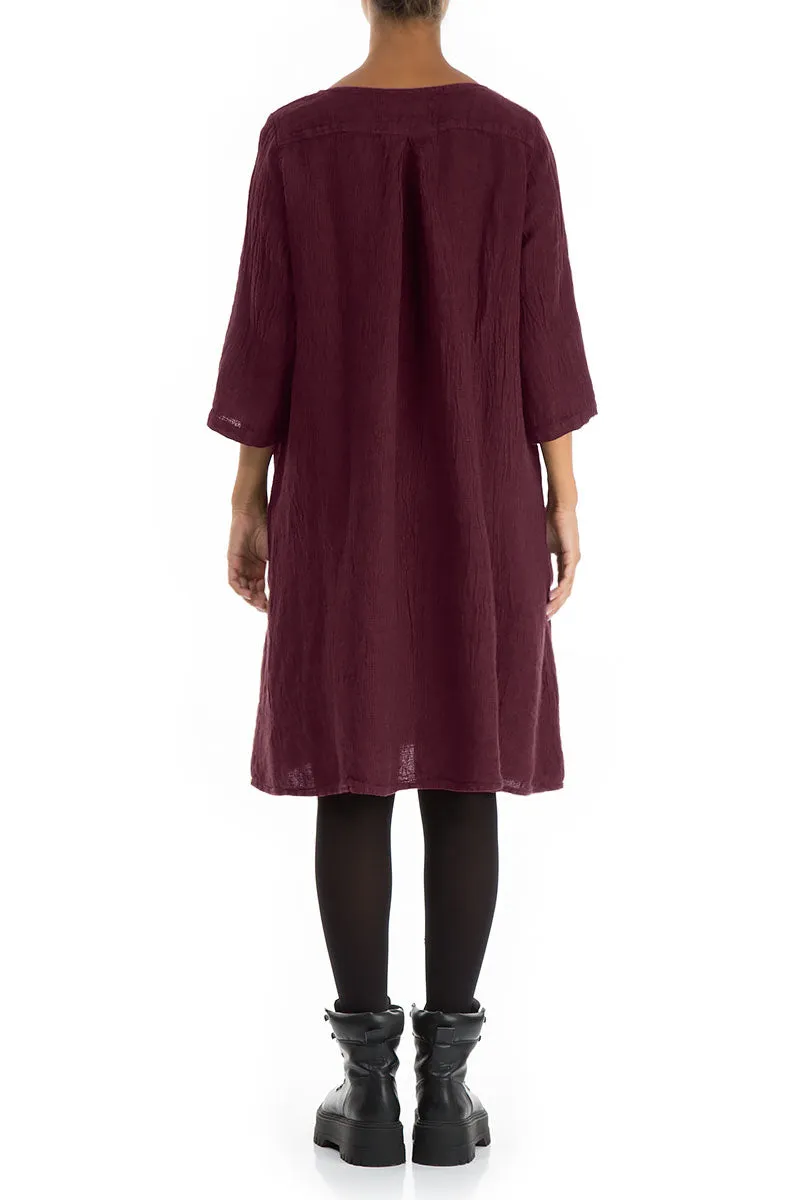 Flared Magenta Mélange Linen Midi Dress