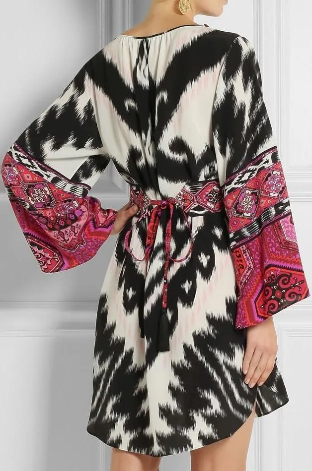 Flared-Sleeve Printed Tunic Dress