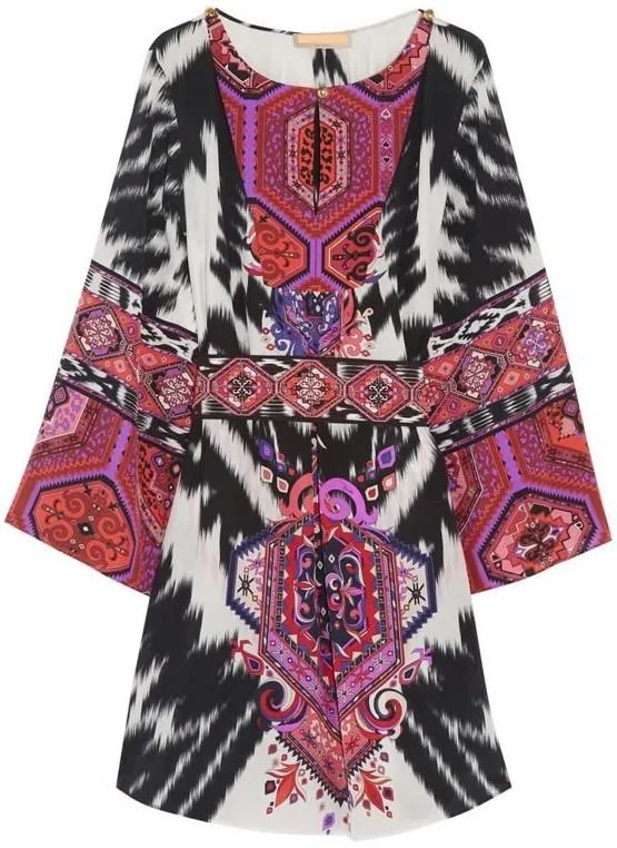 Flared-Sleeve Printed Tunic Dress