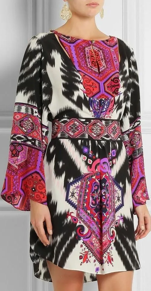 Flared-Sleeve Printed Tunic Dress