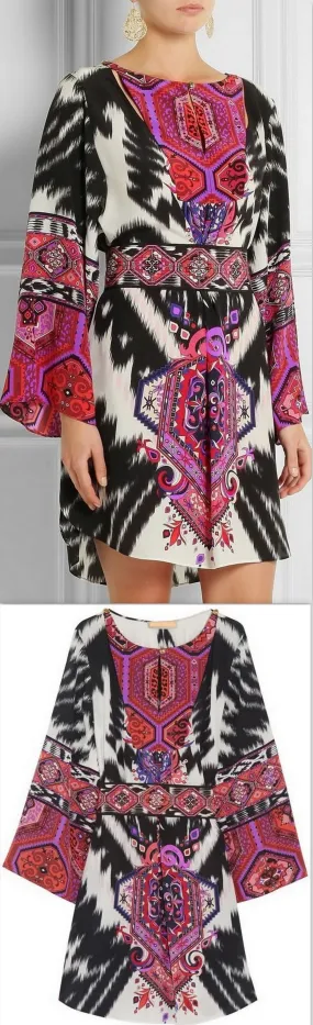 Flared-Sleeve Printed Tunic Dress