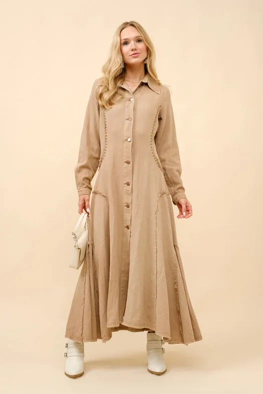 Flared Yoke Shirt Maxi Dress