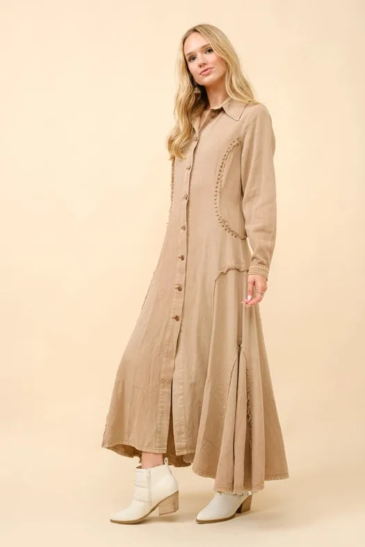 Flared Yoke Shirt Maxi Dress