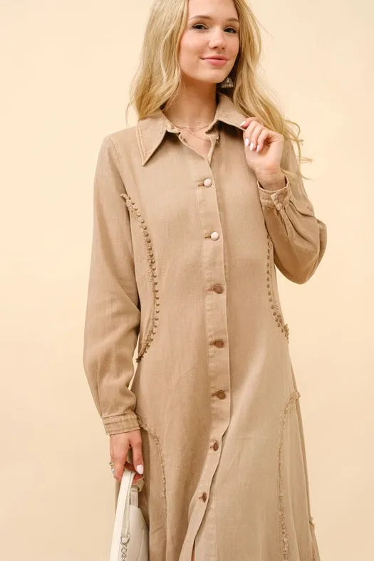 Flared Yoke Shirt Maxi Dress