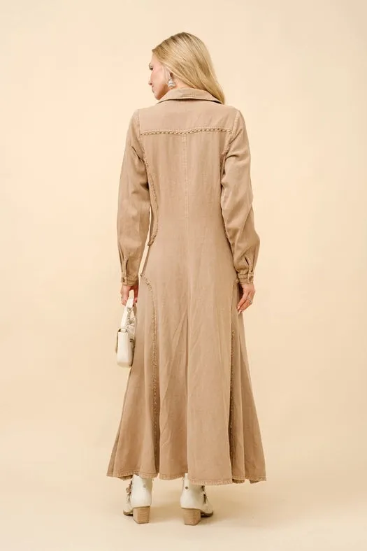 Flared Yoke Shirt Maxi Dress