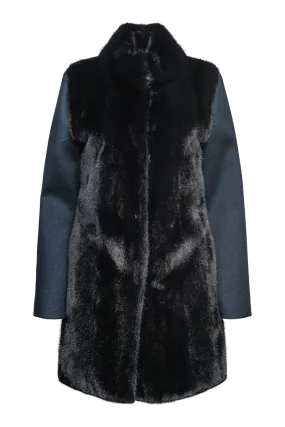 Front Mink Fur Panel and Collar Mid Length Cashmere Coat