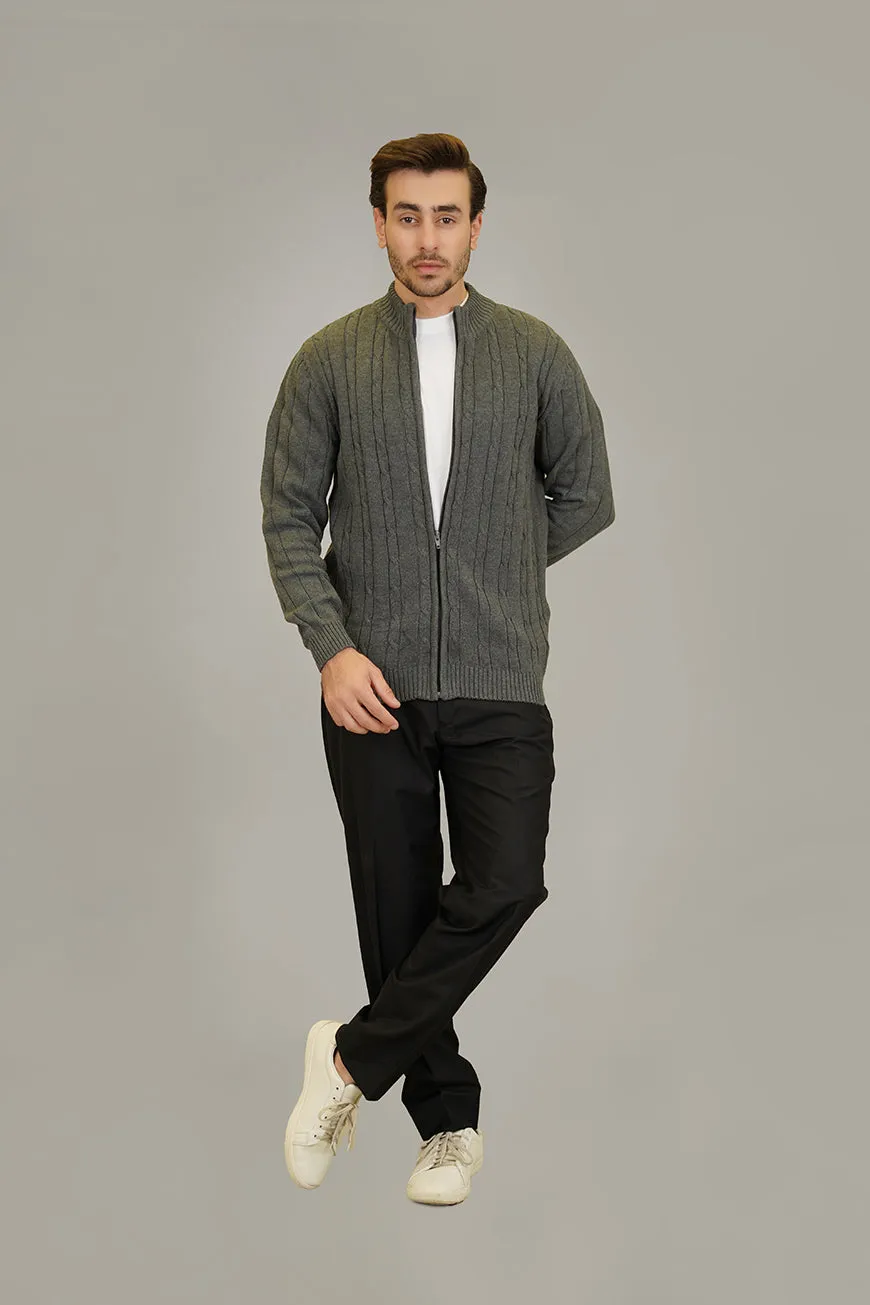 Full Zipper Sweater - Charcoal Grey