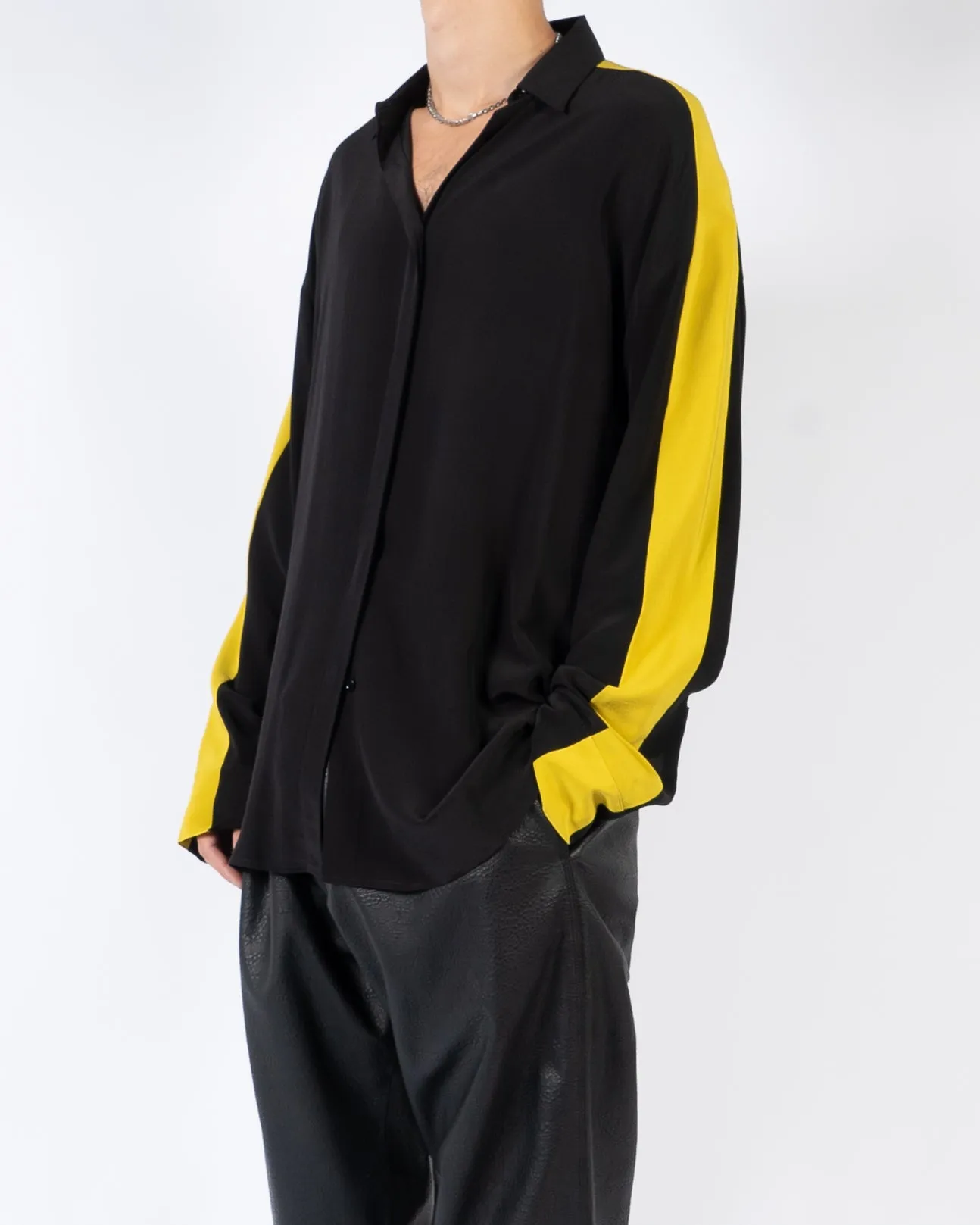 FW18 Black & Yellow Oversized Silk Shirt