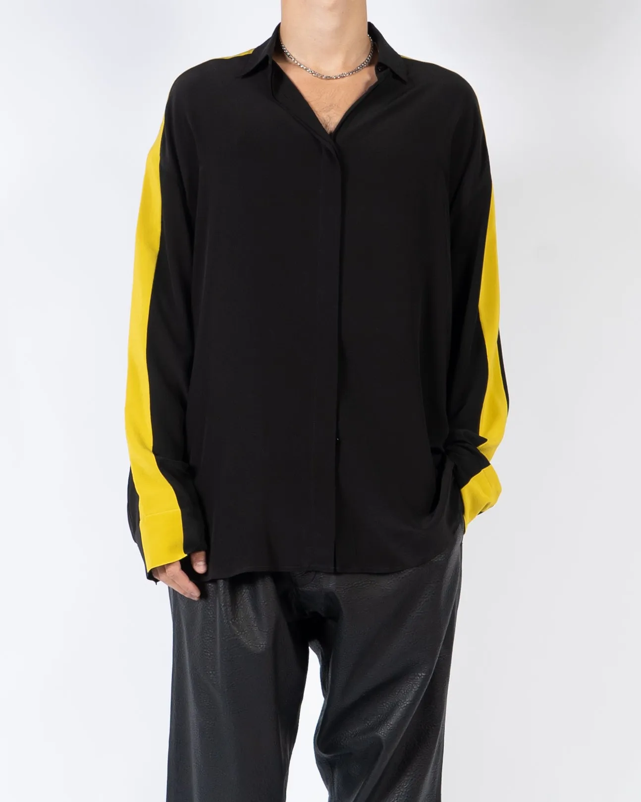 FW18 Black & Yellow Oversized Silk Shirt