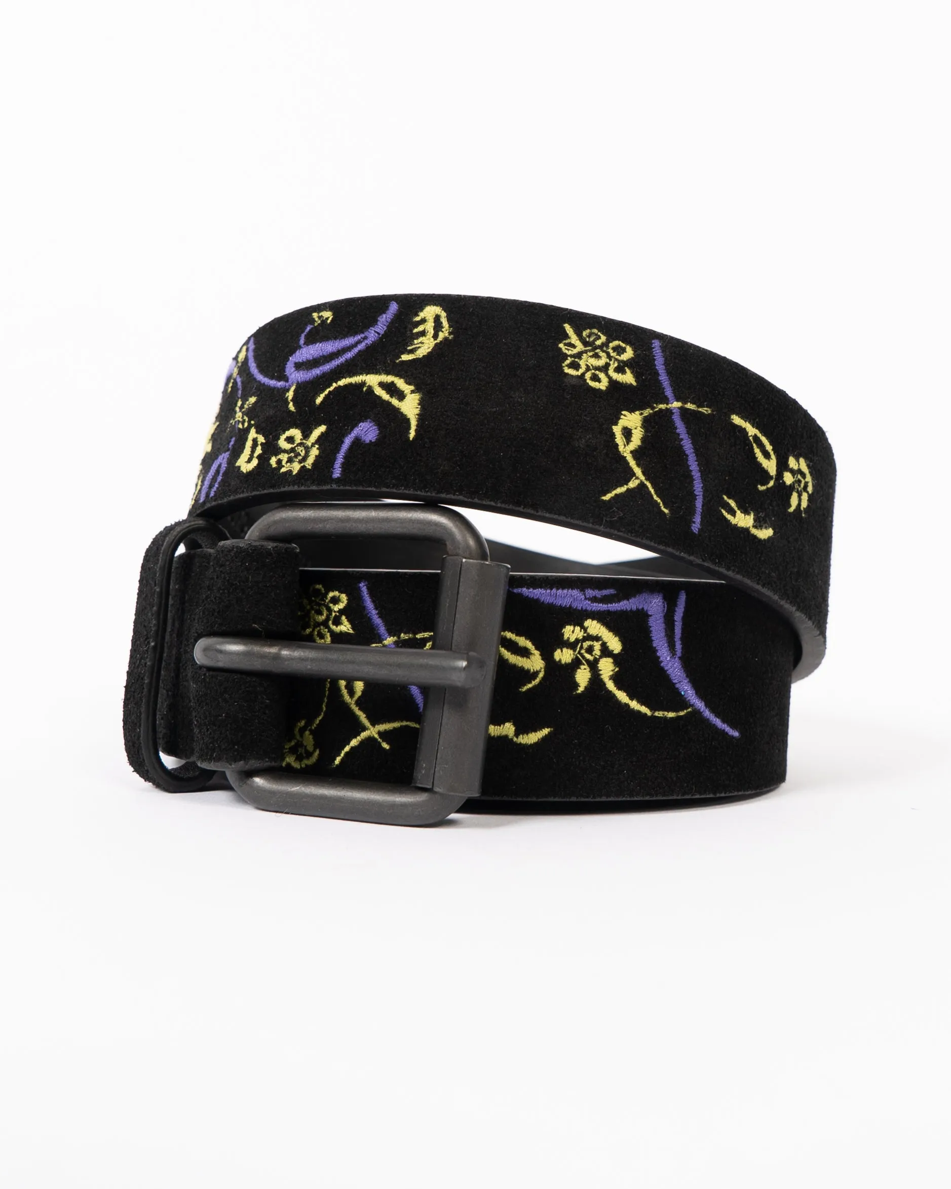 FW18 Black Suede Embroidered Belt