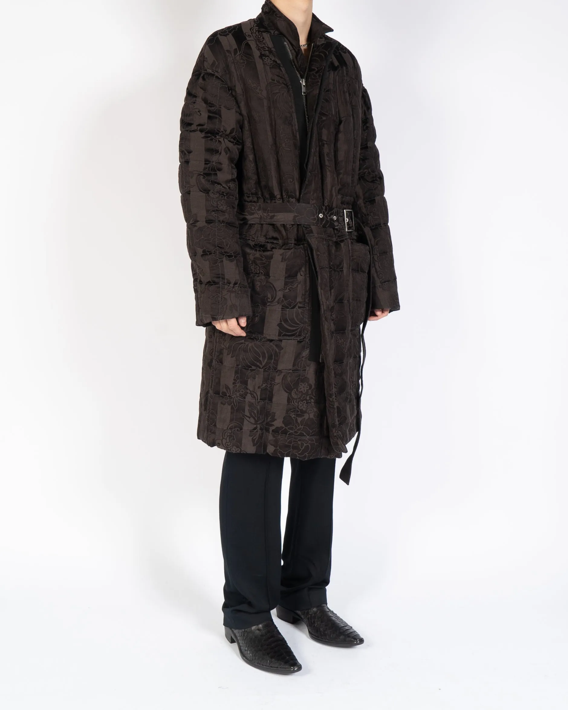 FW18 Grey Floral Checked Embossed Heavy Overcoat