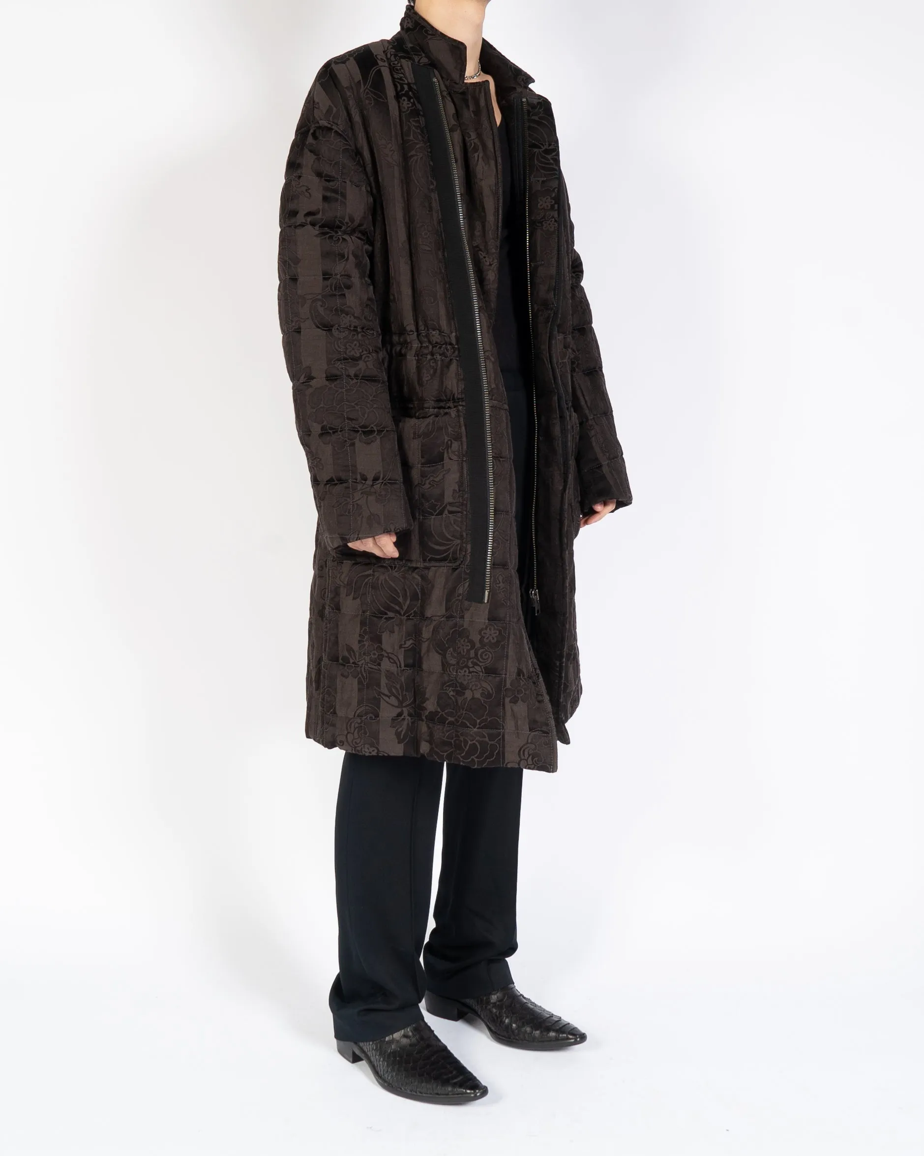 FW18 Grey Floral Checked Embossed Heavy Overcoat