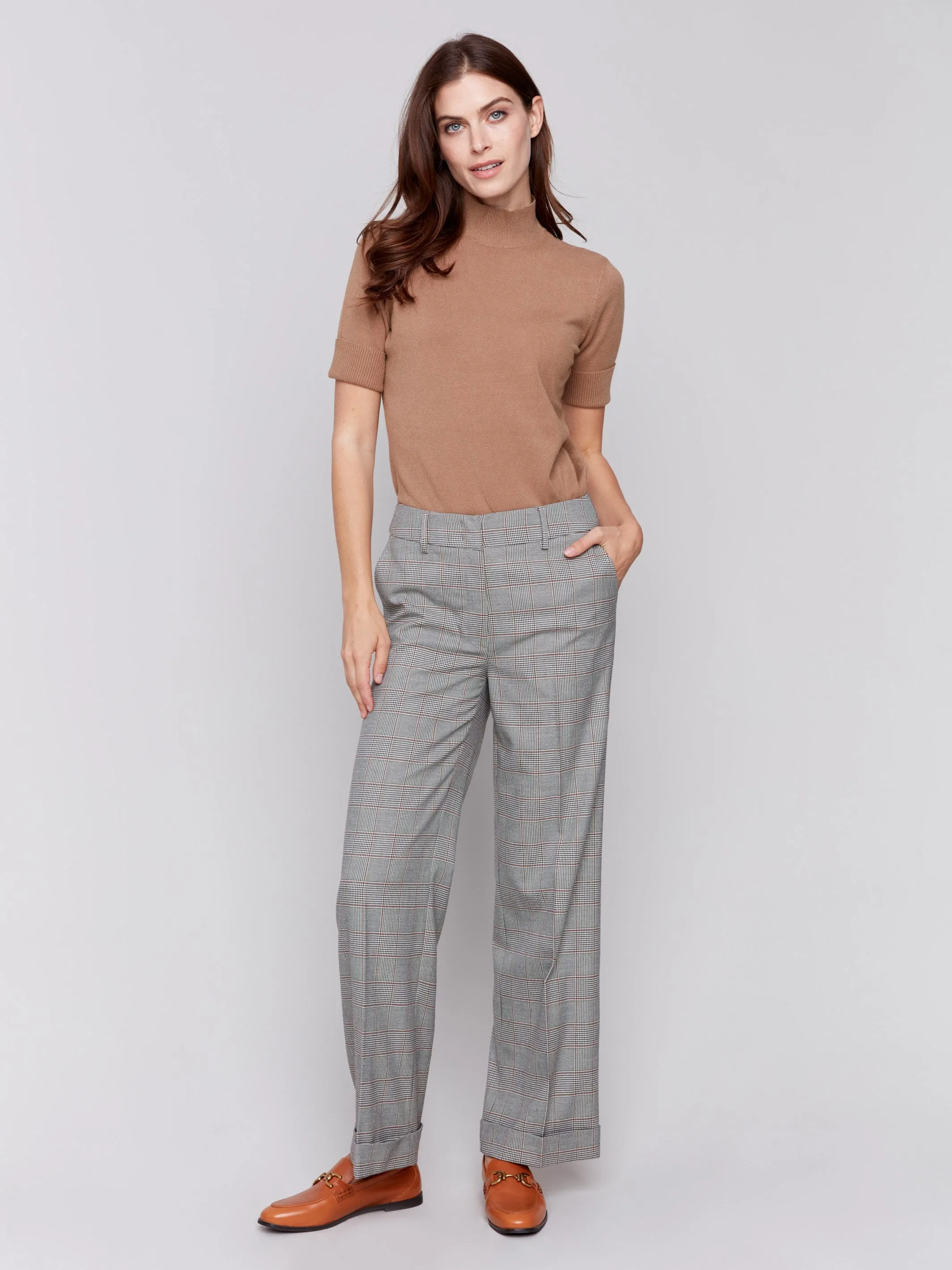 Glen Plaid Flare Pants - Terracotta