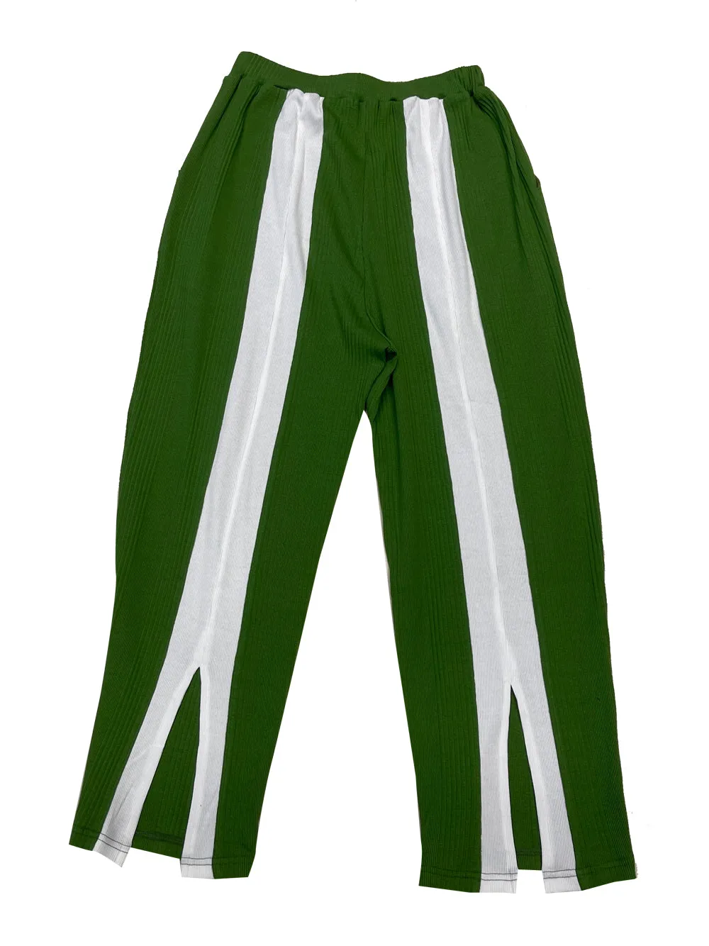 Green Ecru Contrast Stripe Pants